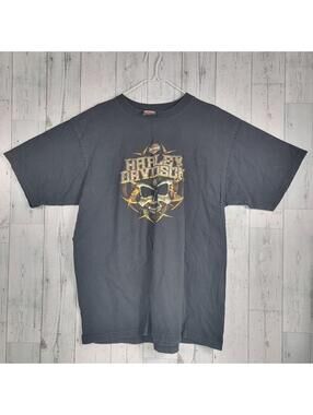 Harley Davidson Mens XXL Shirt Biker Skull Fire Black Virginia Beach VA